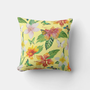 Tropical Flowers & Butterflies pattern Cushion