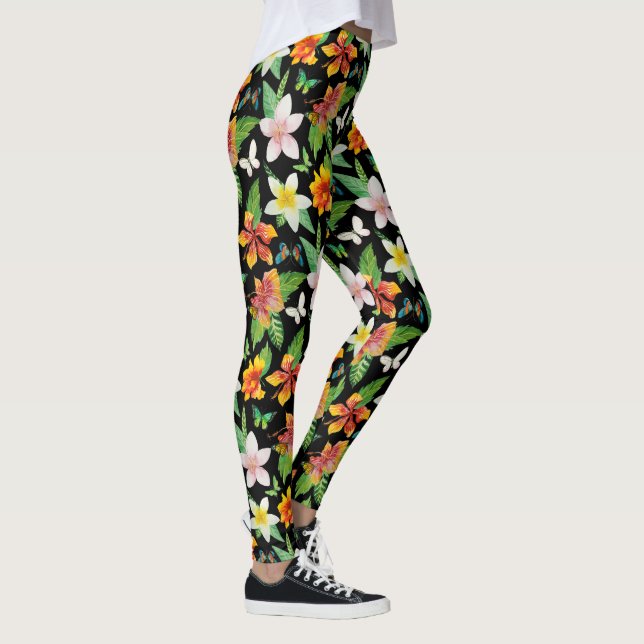 Tropical Flowers & Butterflies pattern Leggings (Right)