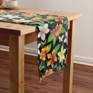Tropical Flowers & Butterflies pattern Long Table Runner