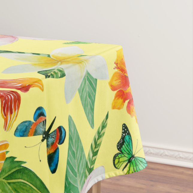 Tropical Flowers & Butterflies pattern Tablecloth (In Situ)