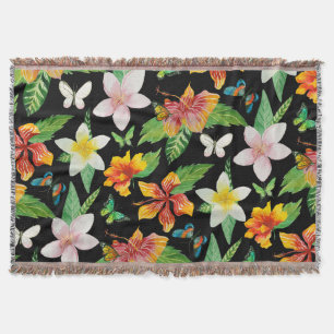 Tropical Flowers & Butterflies pattern Throw Blanket