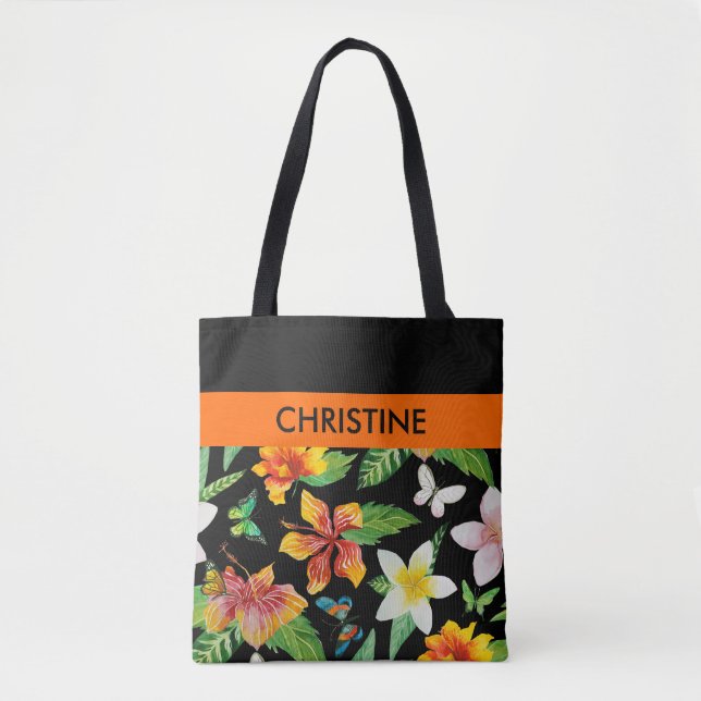 Tropical Flowers & Butterflies pattern Tote Bag (Front)