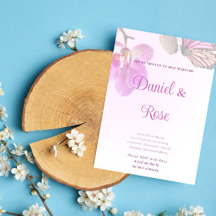 Tropical Flowers & Butterflies Wedding Invitation