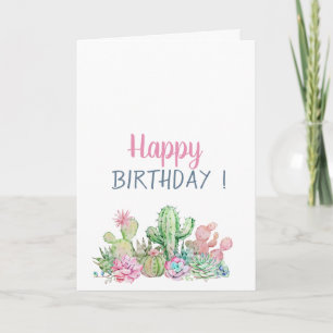 Tropical Flowers Cactus Birthday Card