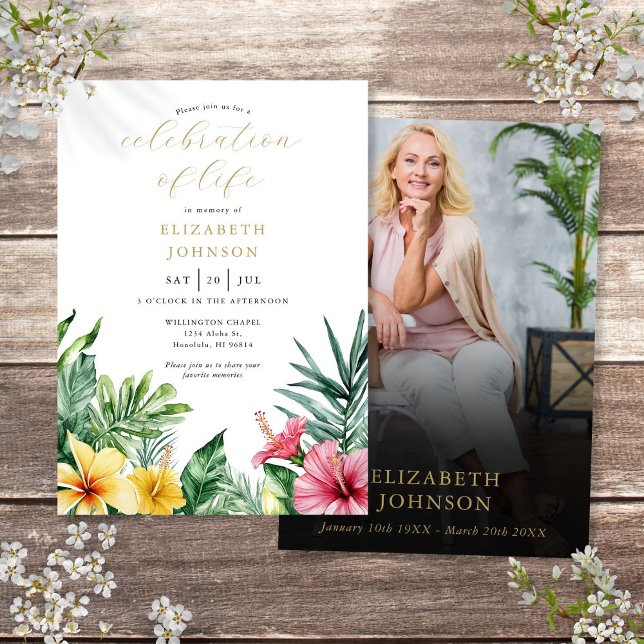 Tropical Flowers Celebration Of Life Photo Invitation (Creator Uploaded)