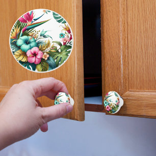 Tropical Flowers Ceramic Knob