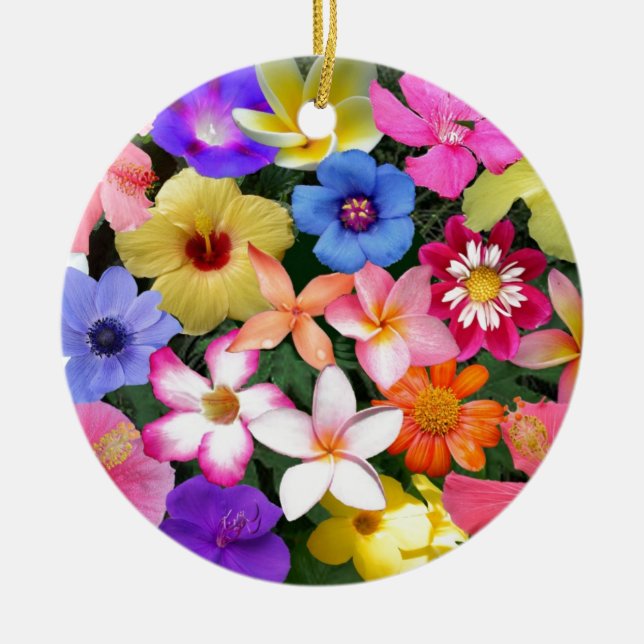 Tropical Flowers Ceramic Ornament (Front)