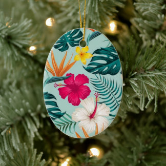 Tropical Flowers Ceramic Ornament