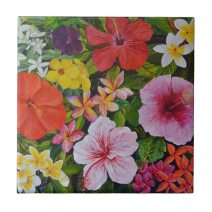 Tropical Flowers Ceramic Tile