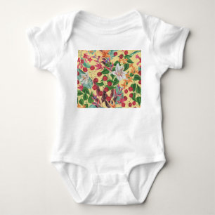 Tropical Flowers Cherry: Watercolor Seamless Patte Baby Bodysuit