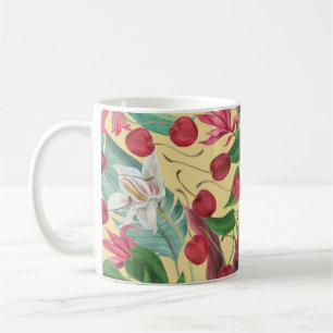 Tropical Flowers Cherry: Watercolor Seamless Patte Coffee Mug