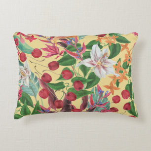 Tropical Flowers Cherry: Watercolor Seamless Patte Decorative Cushion