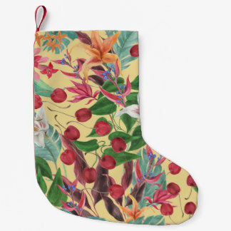 Tropical Flowers Cherry: Watercolor Seamless Patte Small Christmas Stocking