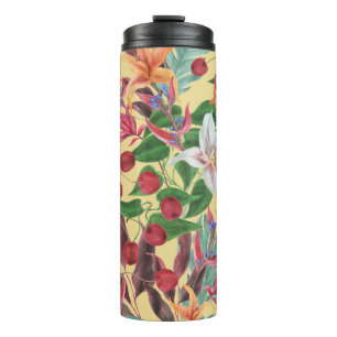 Tropical Flowers Cherry: Watercolor Seamless Patte Thermal Tumbler