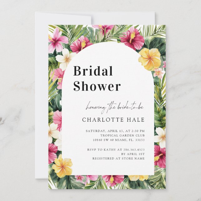 Tropical Flowers Colourful Bridal Shower Invitation (Front)