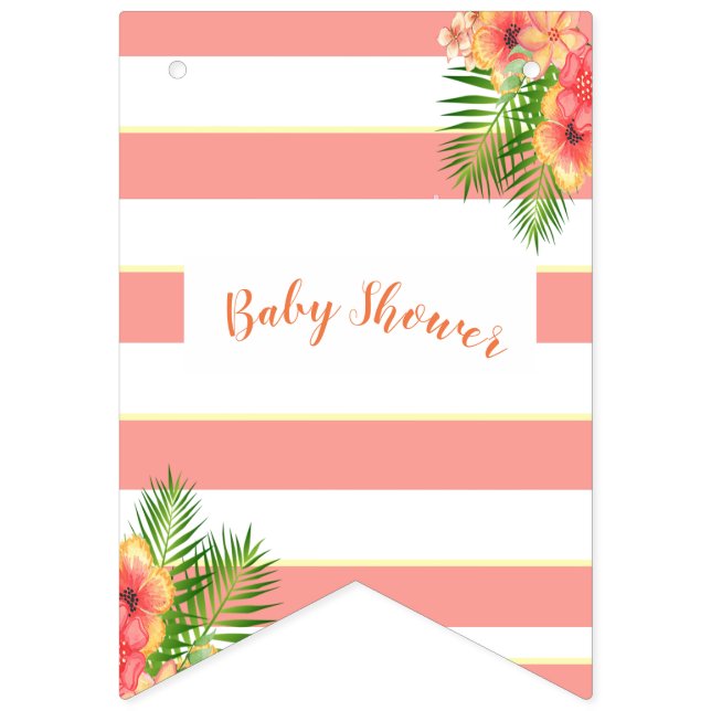 Tropical Flowers Coral Pink Baby  Shower Bunting (Sixteenth Flag)