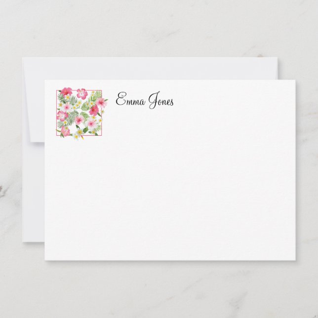 Tropical Flowers Custom Name Note Card (Front)