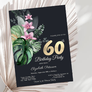 Tropical Flowers Dark 60th Birthday Invitation