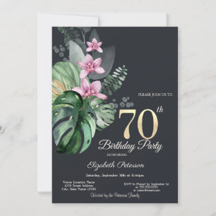 Tropical Flowers Dark 70th Birthday Invitation