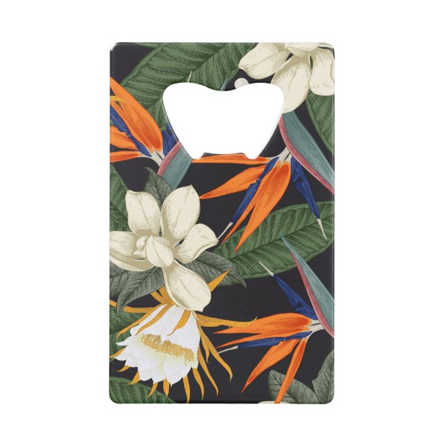 Tropical flowers, dark background, floral seamless (Front)