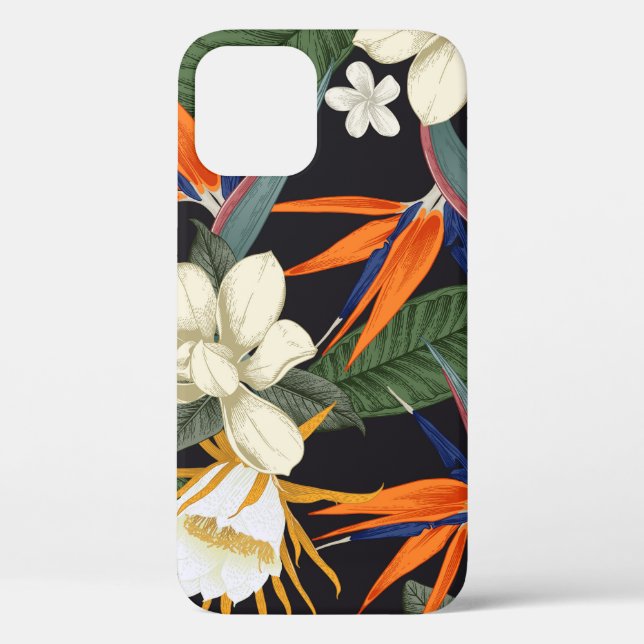 Tropical flowers, dark background, floral seamless Case-Mate iPhone case (Back)