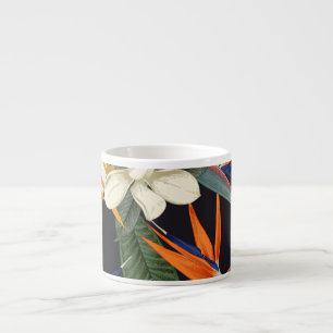 Tropical flowers, dark background, floral seamless espresso cup