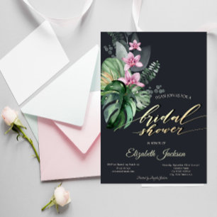 Tropical Flowers Dark Bridal Shower Invitation