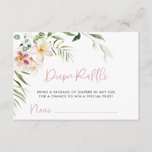 Tropical Flowers Diaper Raffle Ticket, Baby Shower Enclosure Card