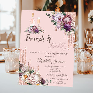 Tropical Flowers Drips Pink Brunch & Bubbly  Invitation