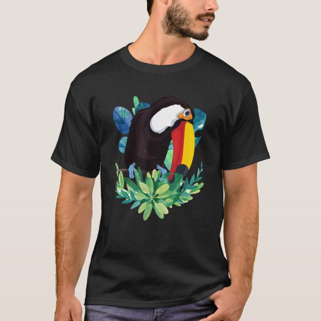 Tropical Flowers Exotic Bird Animal  Floral Toucan T-Shirt (Front)
