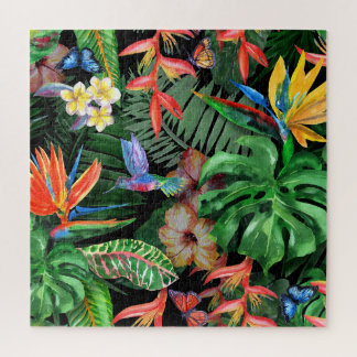 Tropical Flowers: Exotic Watercolor Pattern Jigsaw Puzzle