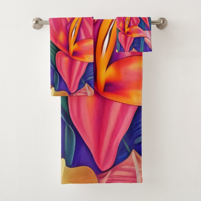 Tropical Flowers Five Bath Towel Set (Insitu)
