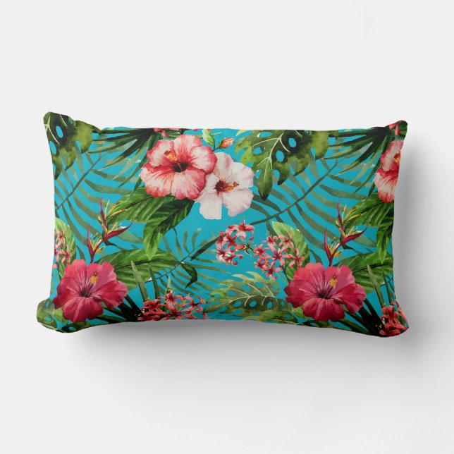 Tropical Flowers Floral Print Throw Pillow (Front)