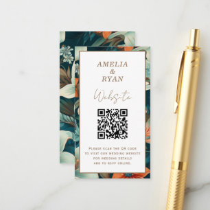 Tropical Flowers Floral QR Code Wedding Details Enclosure Card