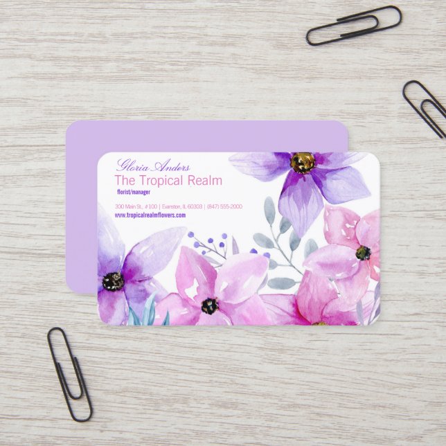 tropical flowers florist business card (Front/Back In Situ)