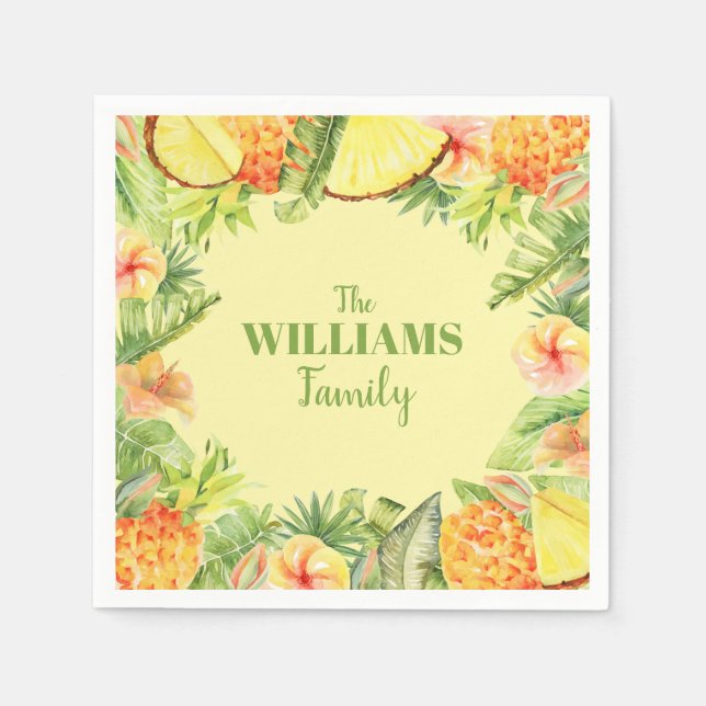 Tropical Flowers Fruit Greenery Napkin (Front)
