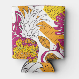 Tropical Flowers Fruits: Exotic Print Can Cooler