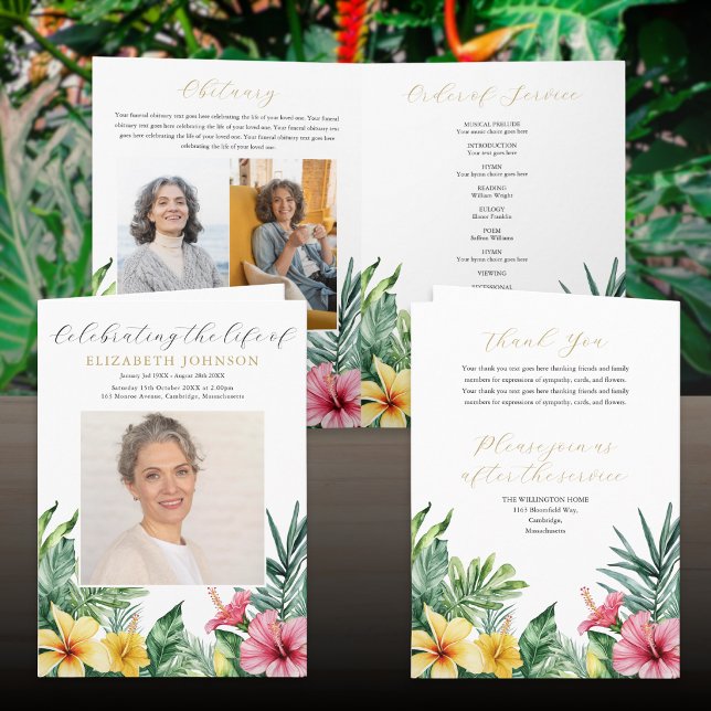 Tropical Flowers Funeral Memorial Order Of Service Program (Tropical Flowers Funeral Memorial Order Of Service Program)