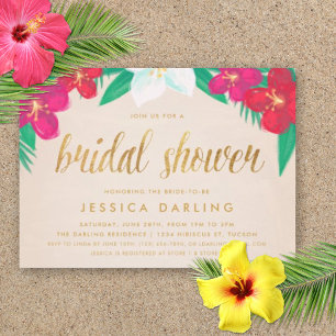 Tropical Flowers Gold Bridal Shower Invitation