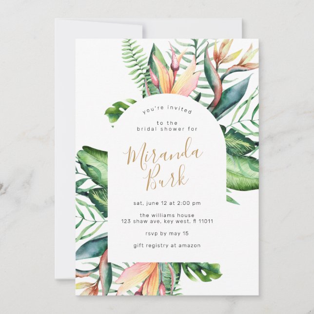 Tropical Flowers Greenery Bridal Shower Invitation (Front)