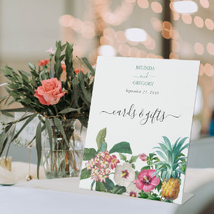 Tropical Flowers & Greenery Wedding Cards Gifts Pedestal Sign
