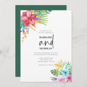 Tropical Flowers Greenery Wedding Invitation