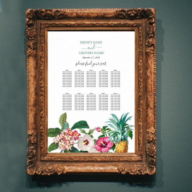 Tropical Flowers & Greenery Wedding Seating Chart (Tropical Flowers & Greenery Wedding Seating Chart)