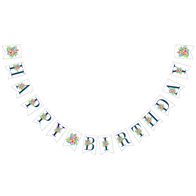 Tropical Flowers Happy Birthday Banner (All)