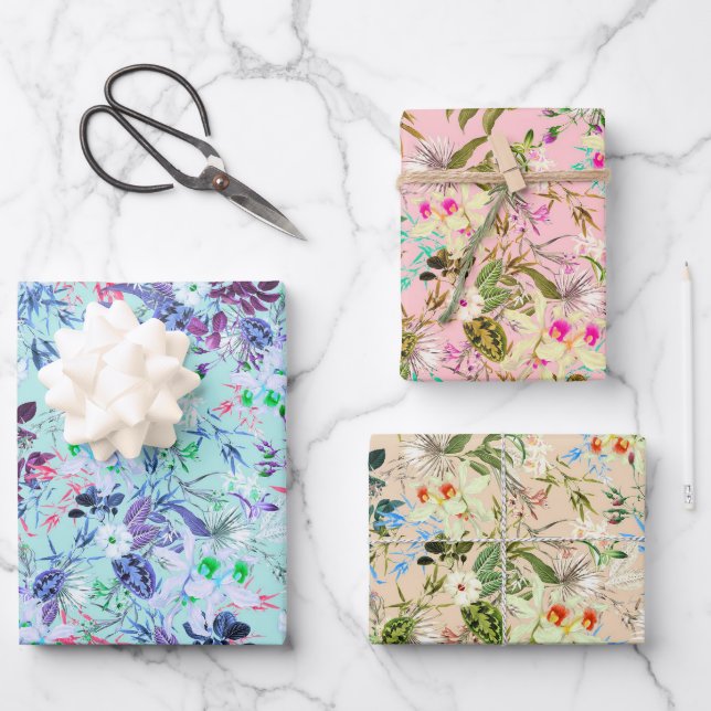 Tropical flowers Hawaiian floral pattern Wrapping Paper Sheet (Front)