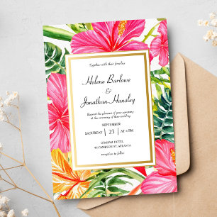 Tropical Flowers Hibiscus Destination Wedding Invitation