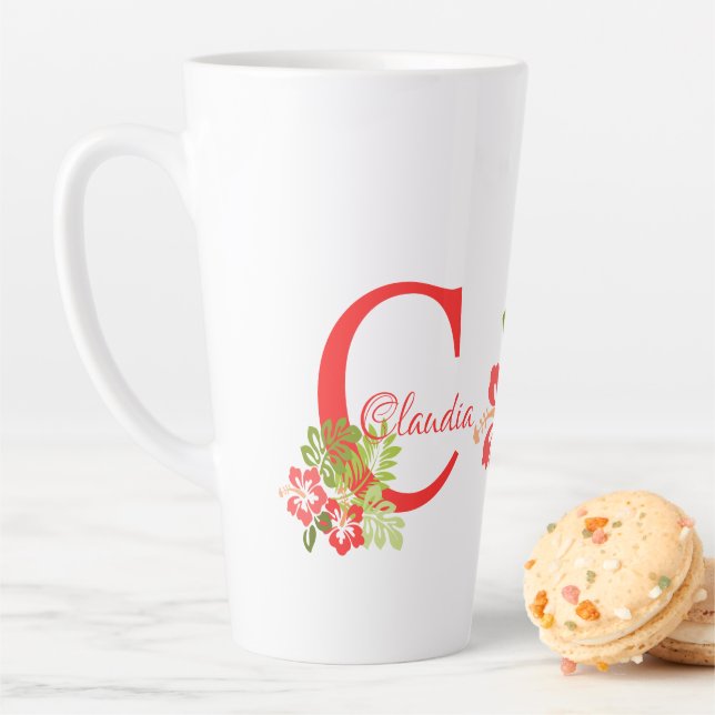Tropical Flowers Hibiscus Latte Mug (In Situ)