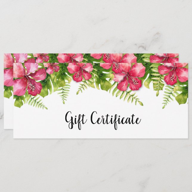 Tropical Flowers Hibiscus Leaves Gift Certificate Invitation (Front/Back)