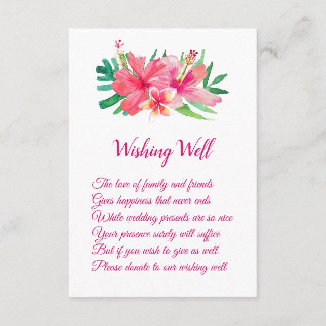 Tropical Flowers Hibiscus Wedding Wishing Well Enclosure Card (Front)