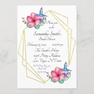 Tropical Flowers Hummingbird Bridal Shower Invitation